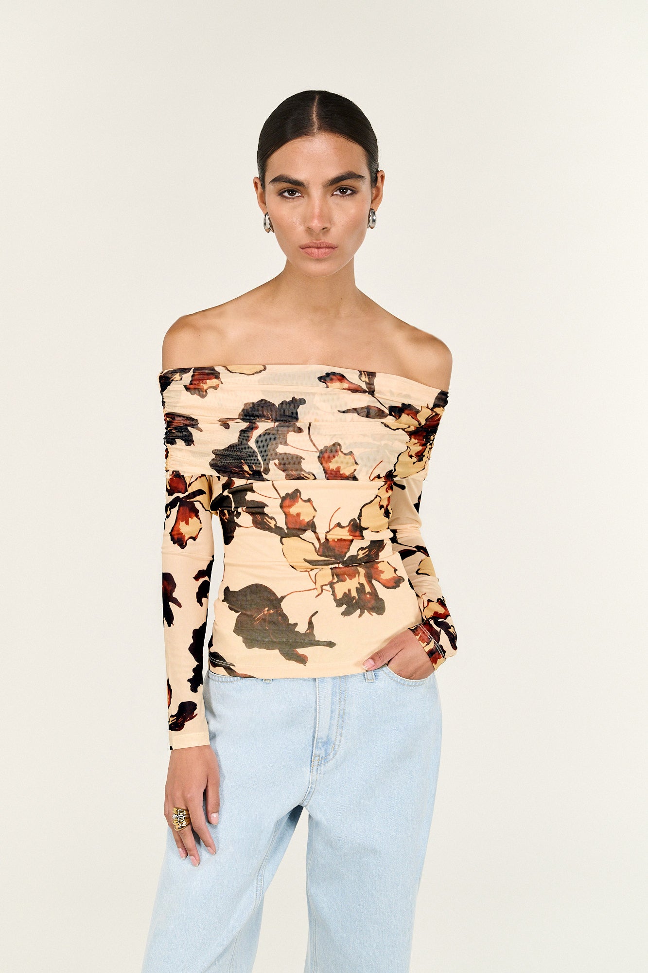 Pre Order - APRIL - Romy Off the Shoulder Mesh Top