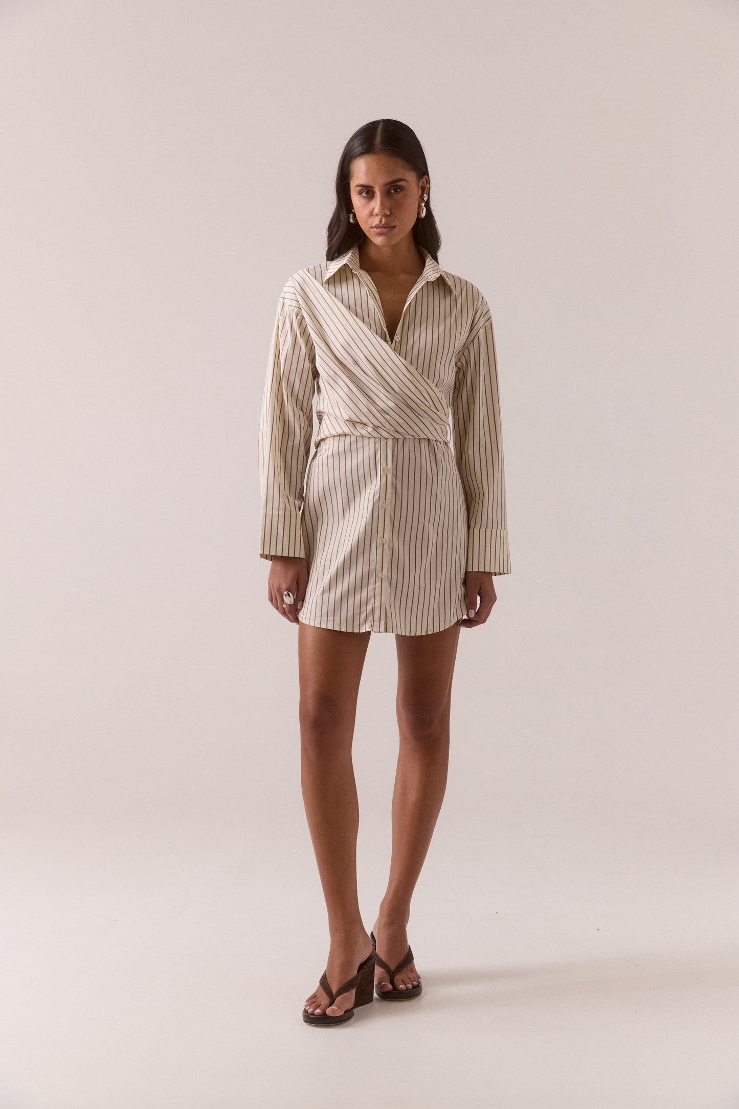 Pre Order MARCH - Taven Shirt Dress - Latte Stripe