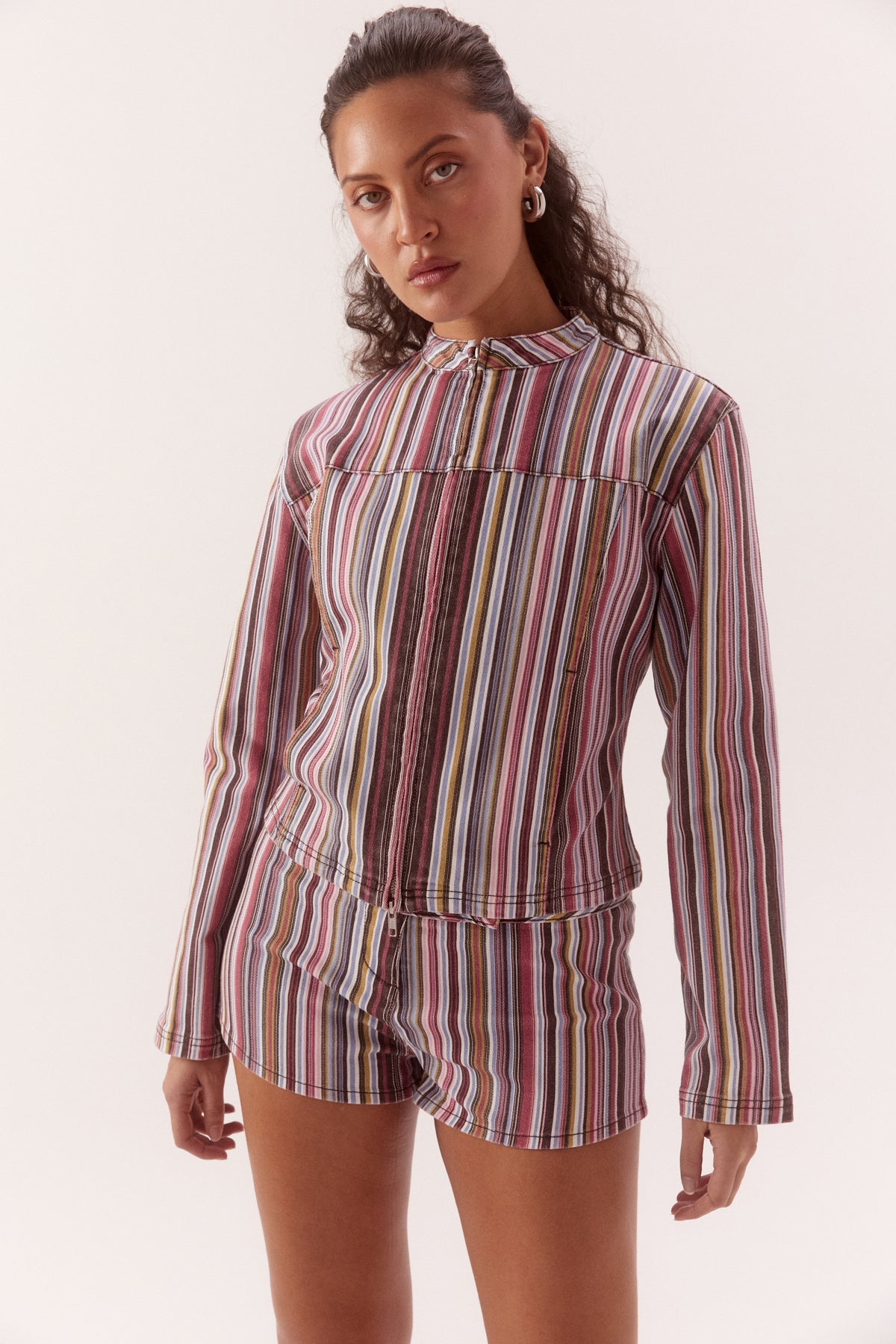 Pre Order FEBURARY - Suki Denim Jacket - Blackcurrant Stripe