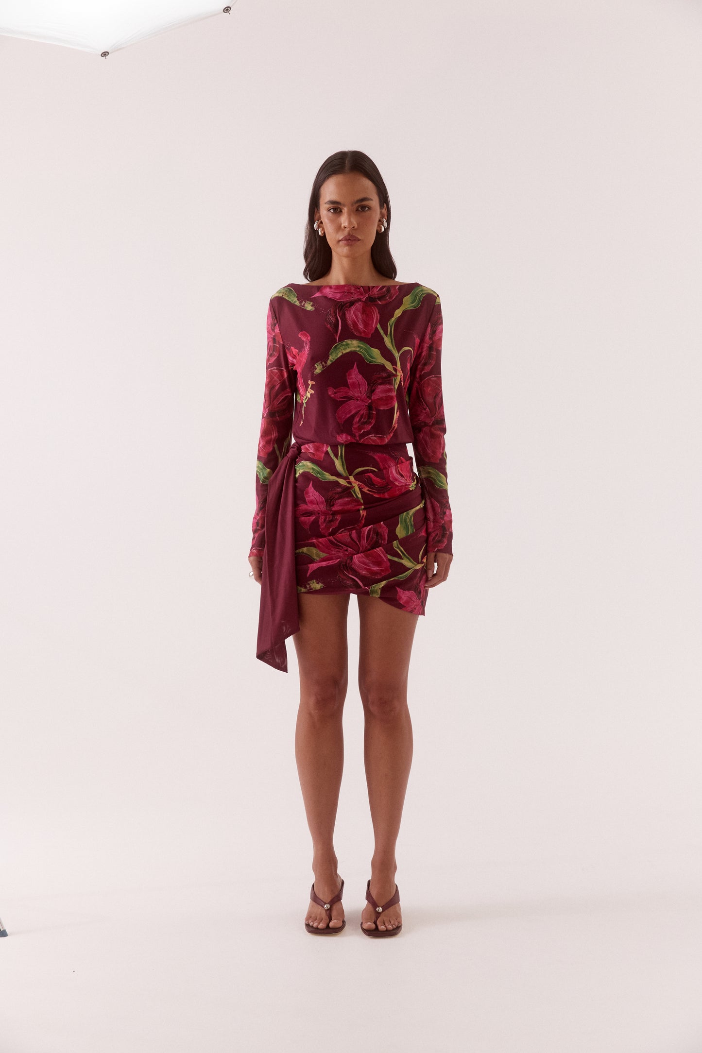Pre Order MAY - Azalea Long Sleeve Mini Dress - Vino