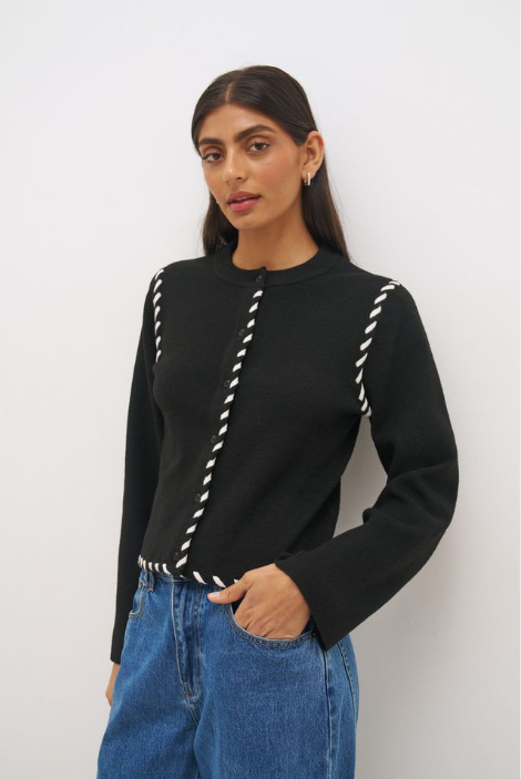 Pre Order JUNE - Dahlia Knit Cardigan Black & Cream