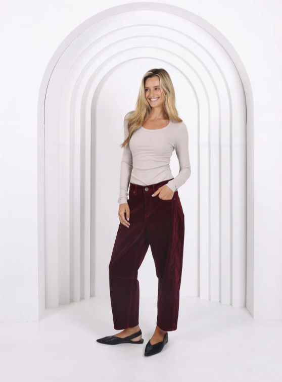 Pre Order - JUNE - Toni Corduroy Barrel Jeans - Brunette