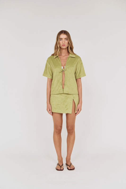 Pre order NOV RESORT - Cabana Terry Tie Front Top - Matcha