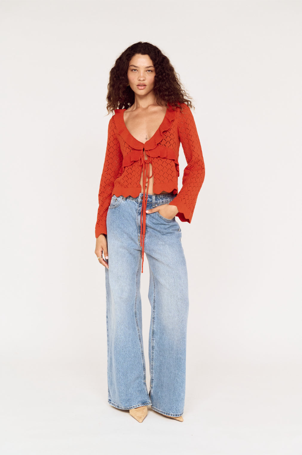 Pre Order MAY - Fia Pointelle Frill Top