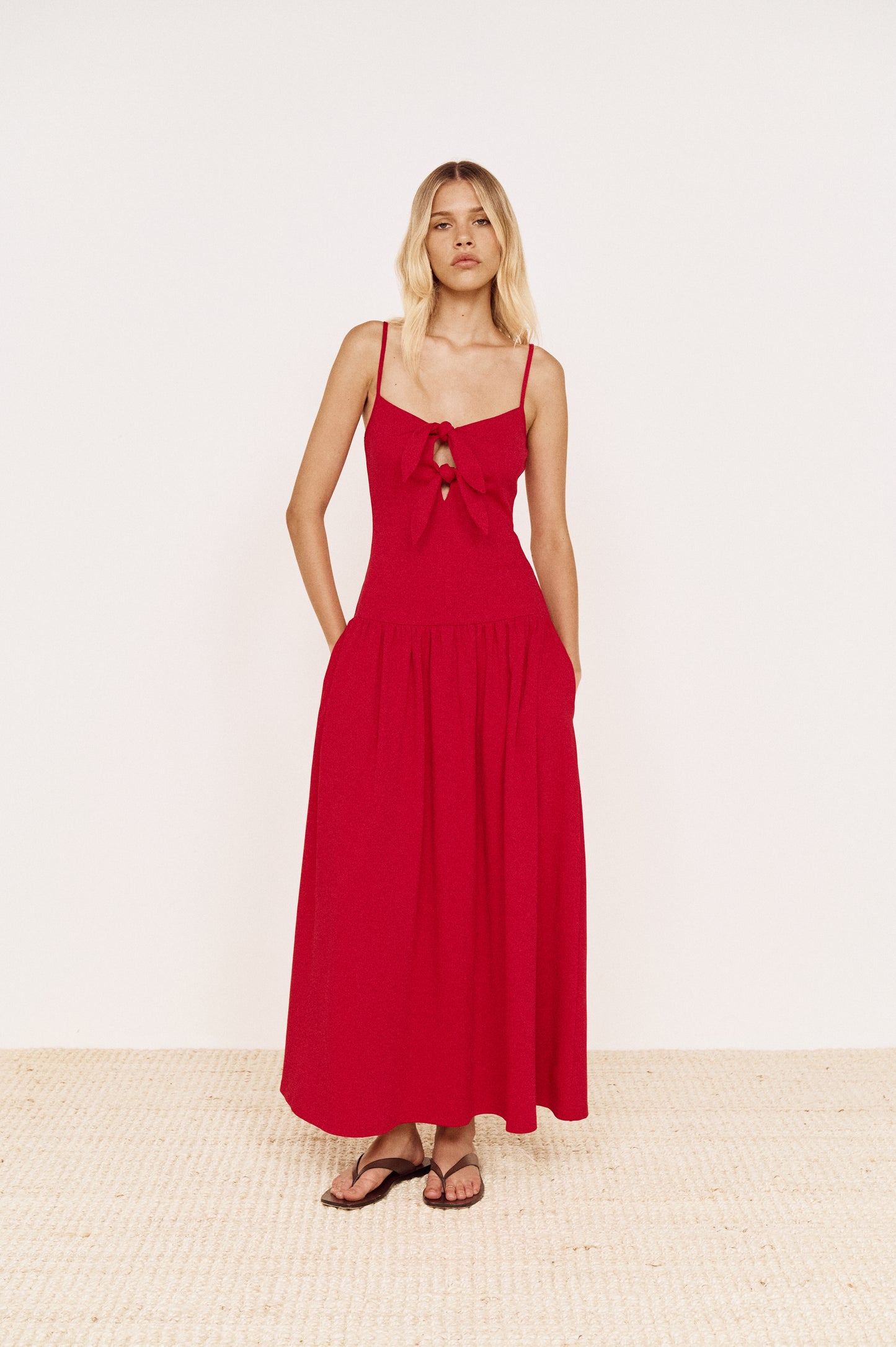 Pre order OCT - Delilah Midi Tie Front Dress - Red