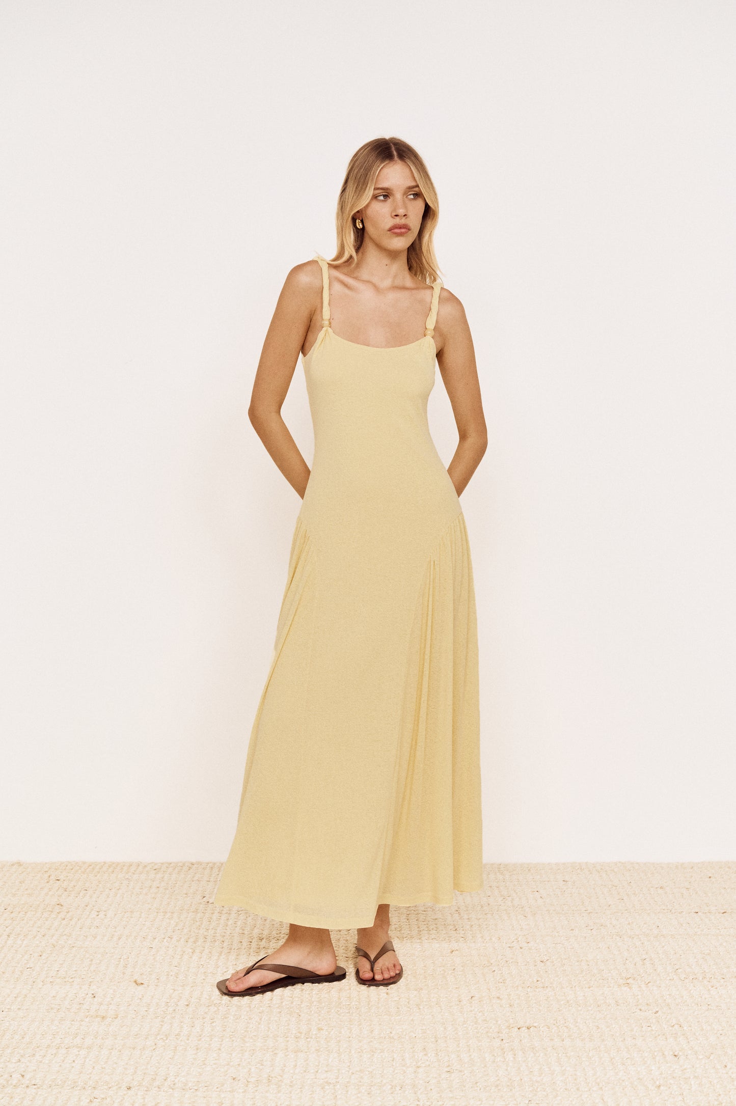 Pre order DEC - Laurel Mesh Twist Maxi Dress - Butter