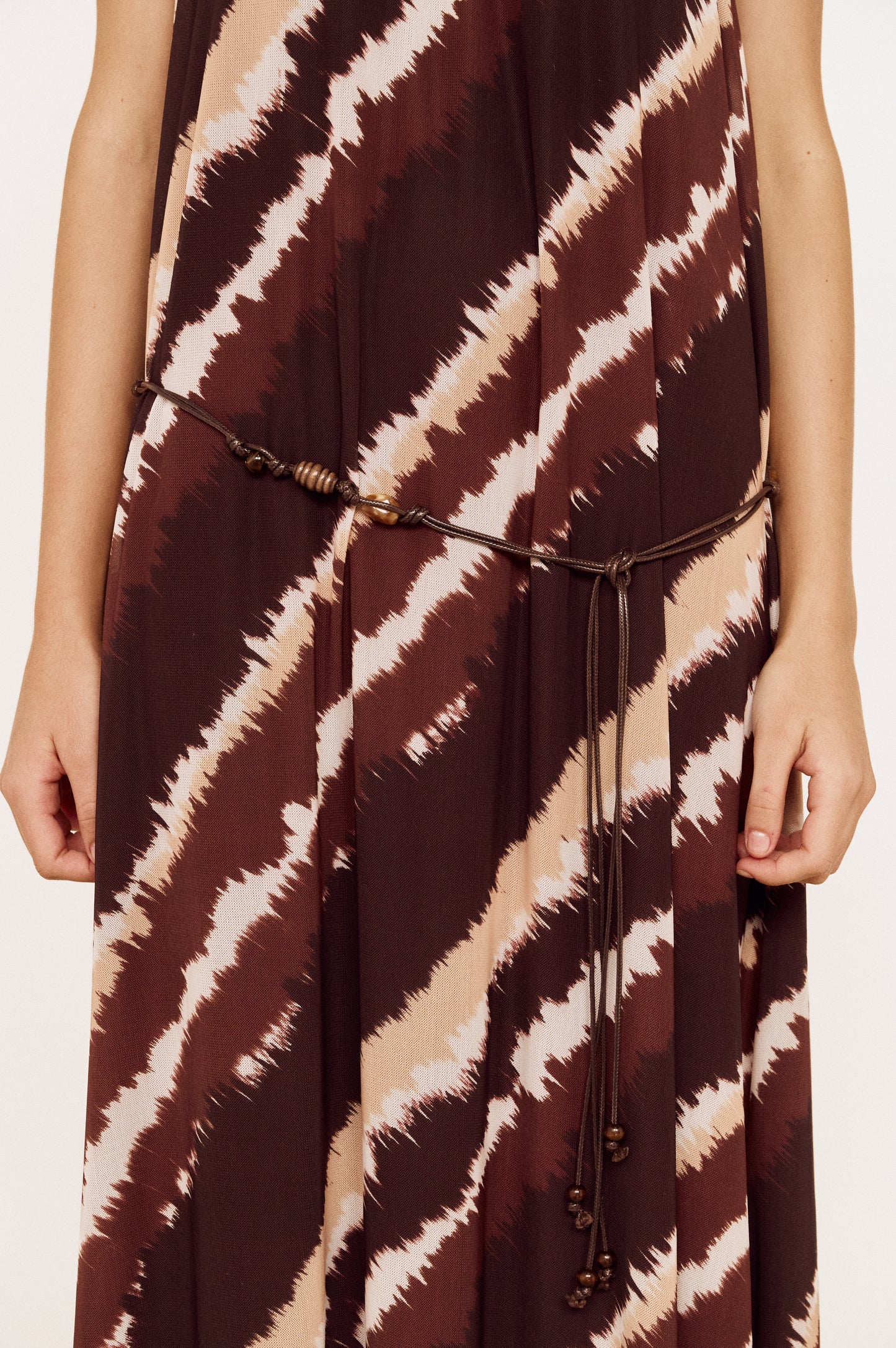 Pre order OCT - Greta Mesh Strapless Midi Dress - Choc Stripe