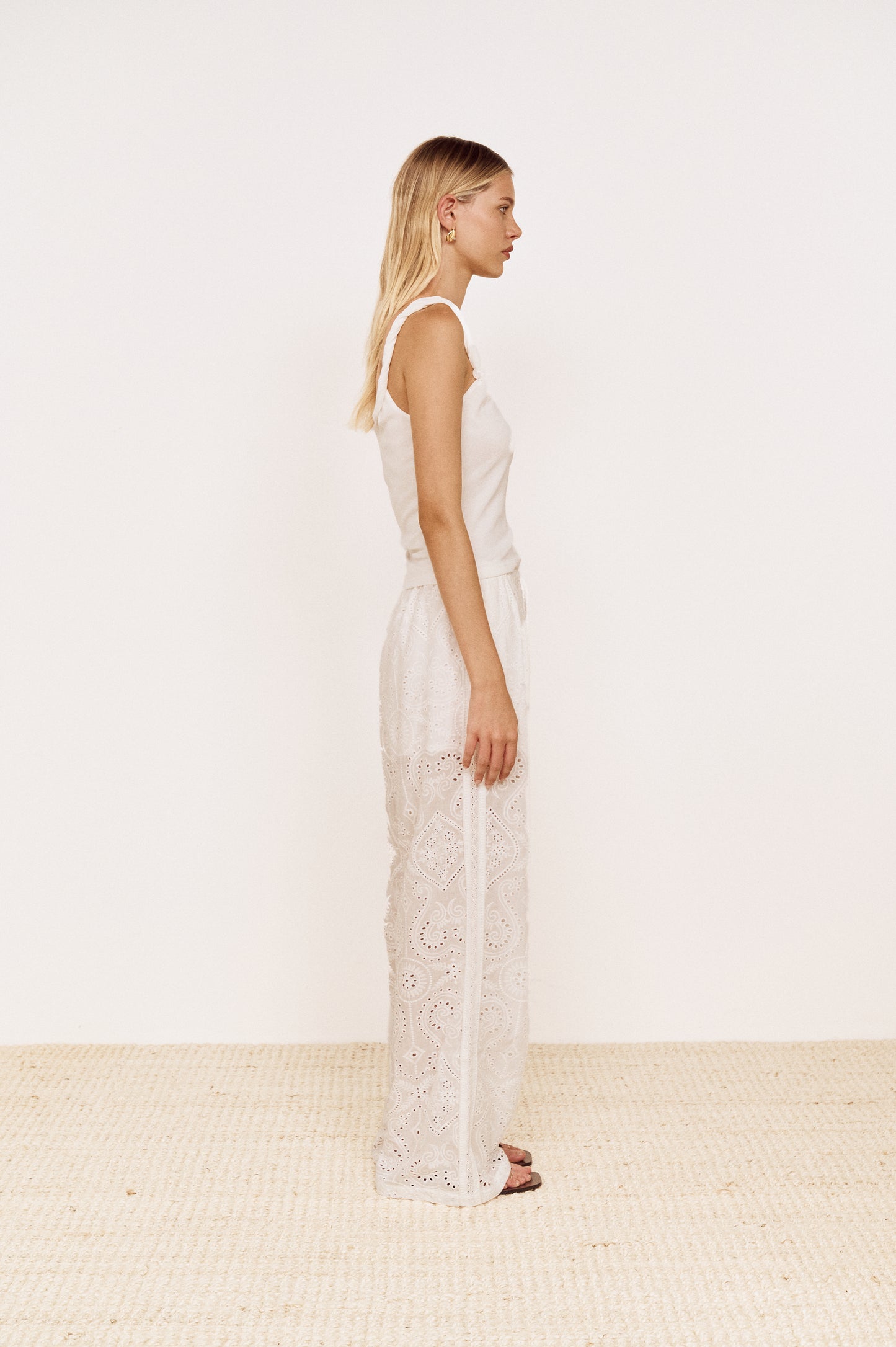 Pre order OCT - Rue Embroidered Pant - White