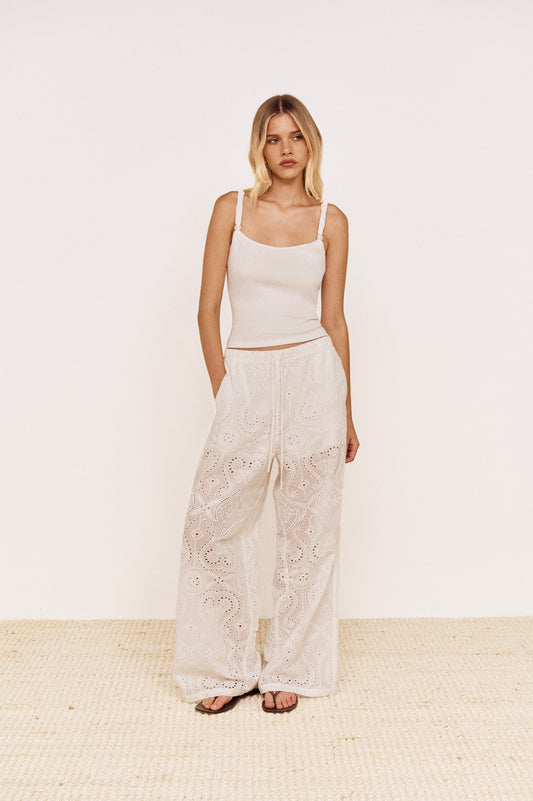 Pre order OCT - Rue Embroidered Pant - White