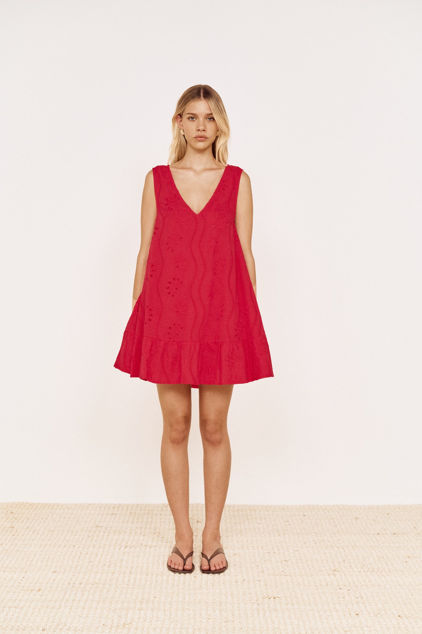 Pre order OCT - Ines Mini Dress - Red Broderie