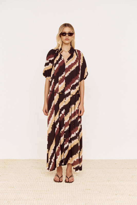 Pre order OCT - Greta Maxi Dress - Choc Stripe