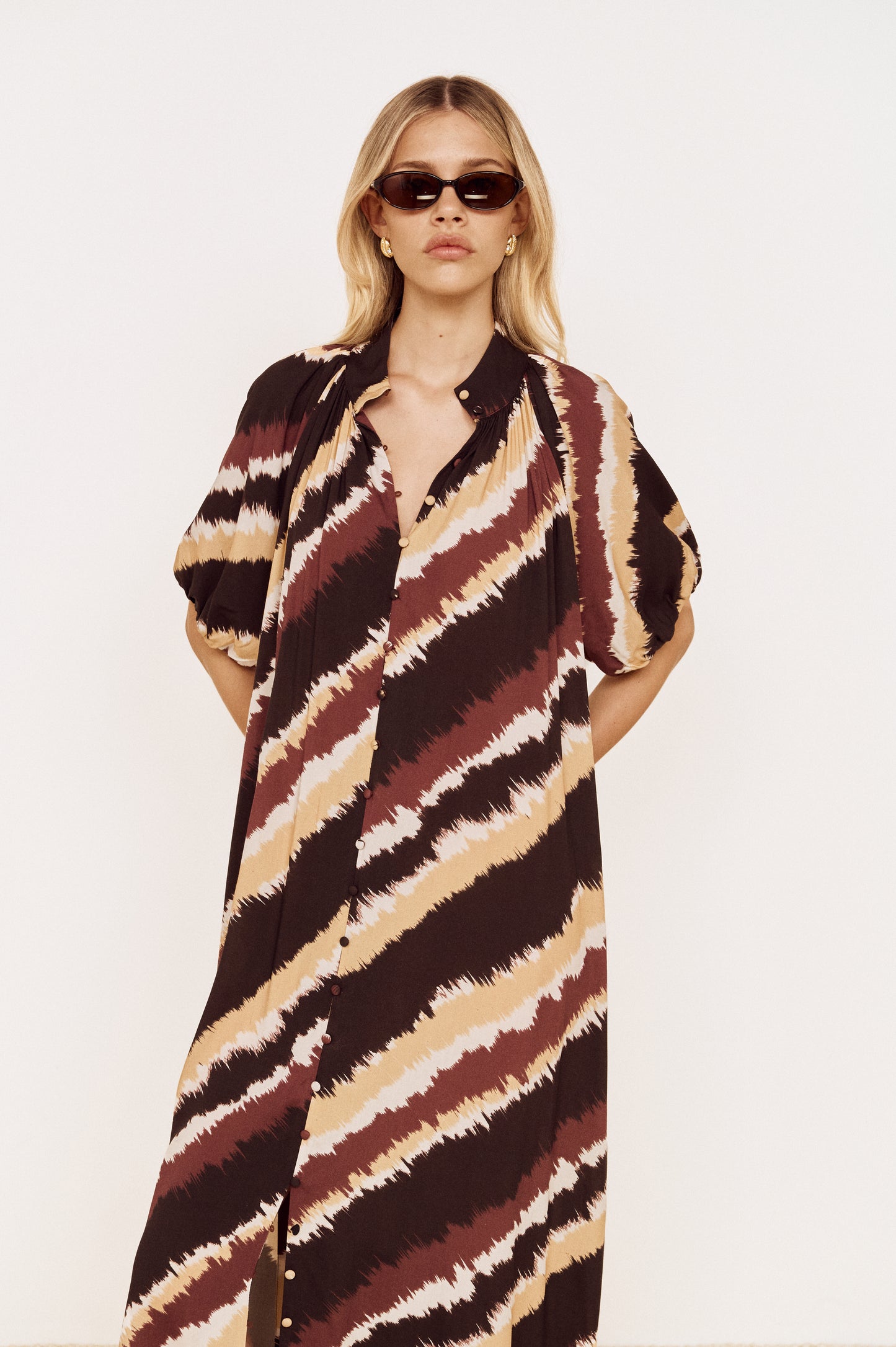 Pre order OCT - Greta Maxi Dress - Choc Stripe