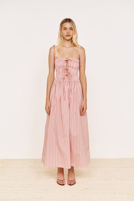 Pre order NOV - Meave Tie Midi Dress - Rose Stripe