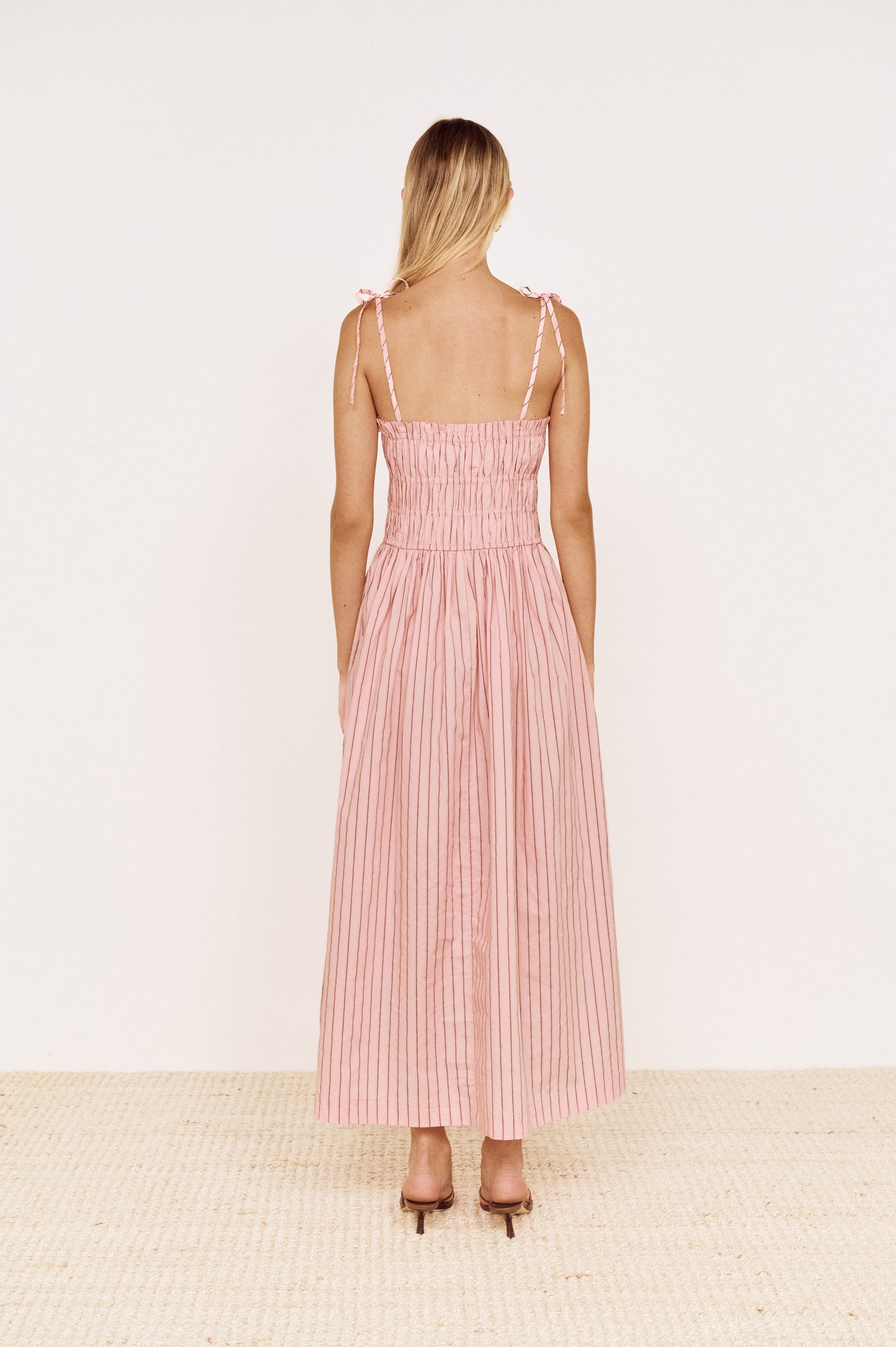 Pre order NOV - Meave Tie Midi Dress - Rose Stripe