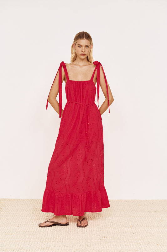 Pre order OCT - Ines Maxi Dress - Red Broderie