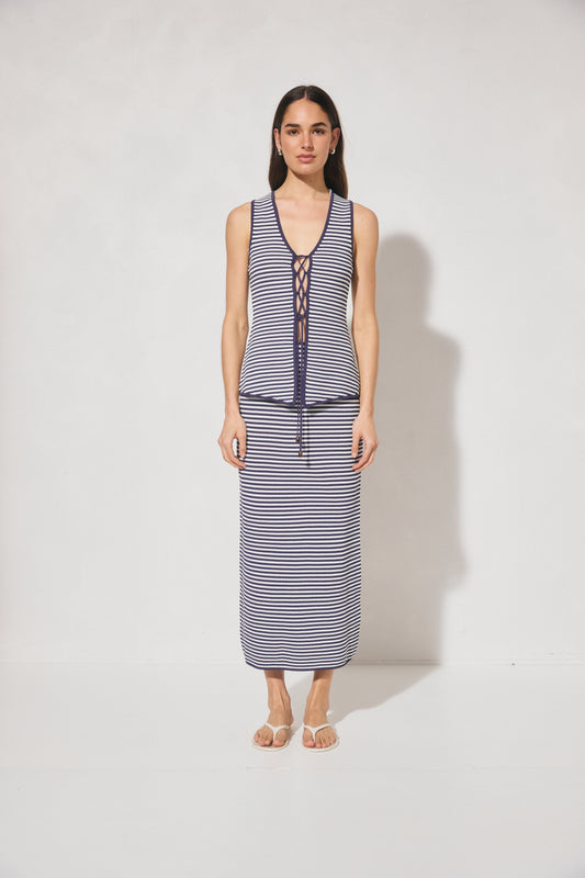 Pre Order JAN - Soma Knit Skirt - Navy Stripe