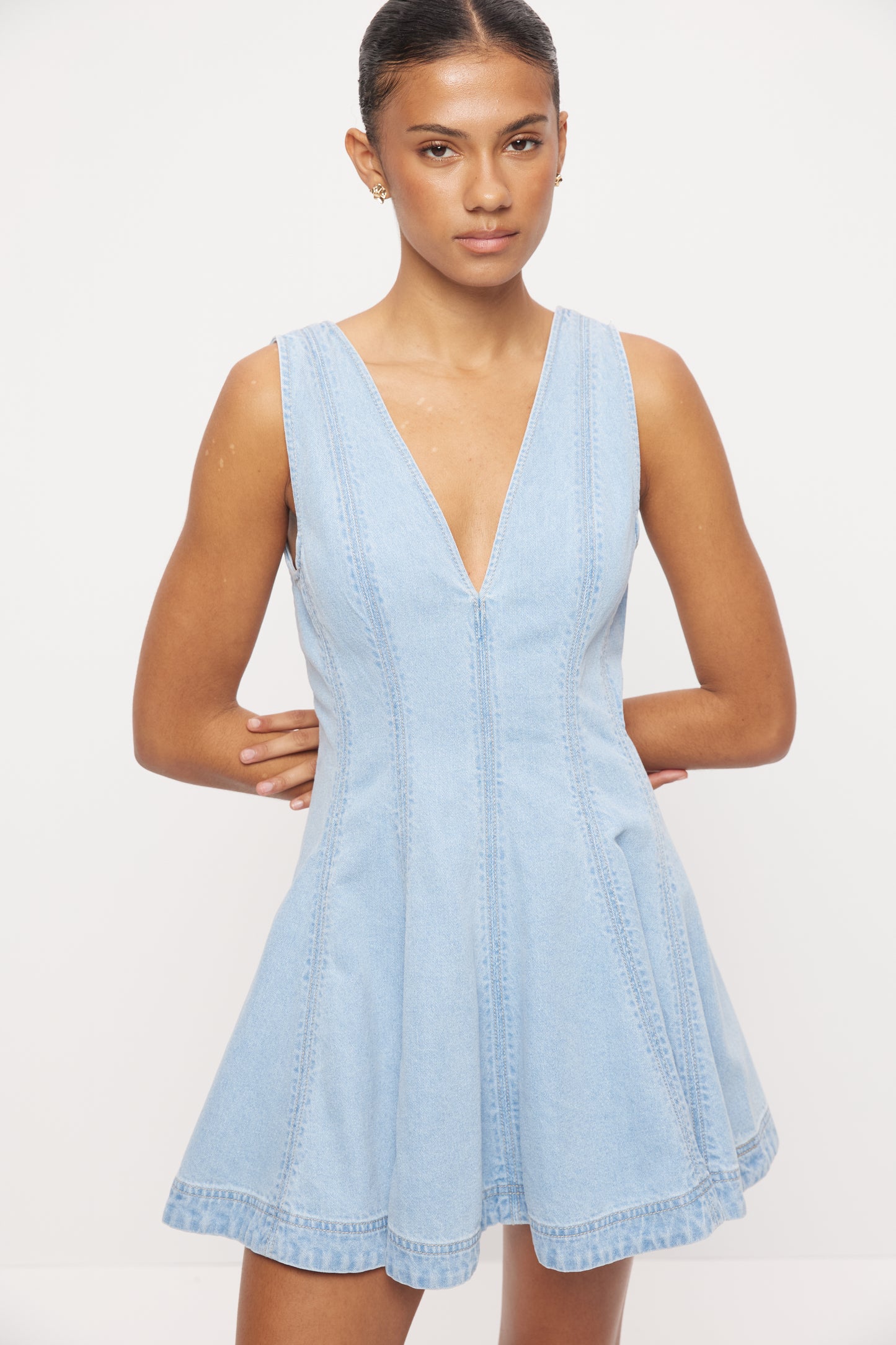 Pre Order OCTOBER - Hallie Denim Mini Dess - Light Blue