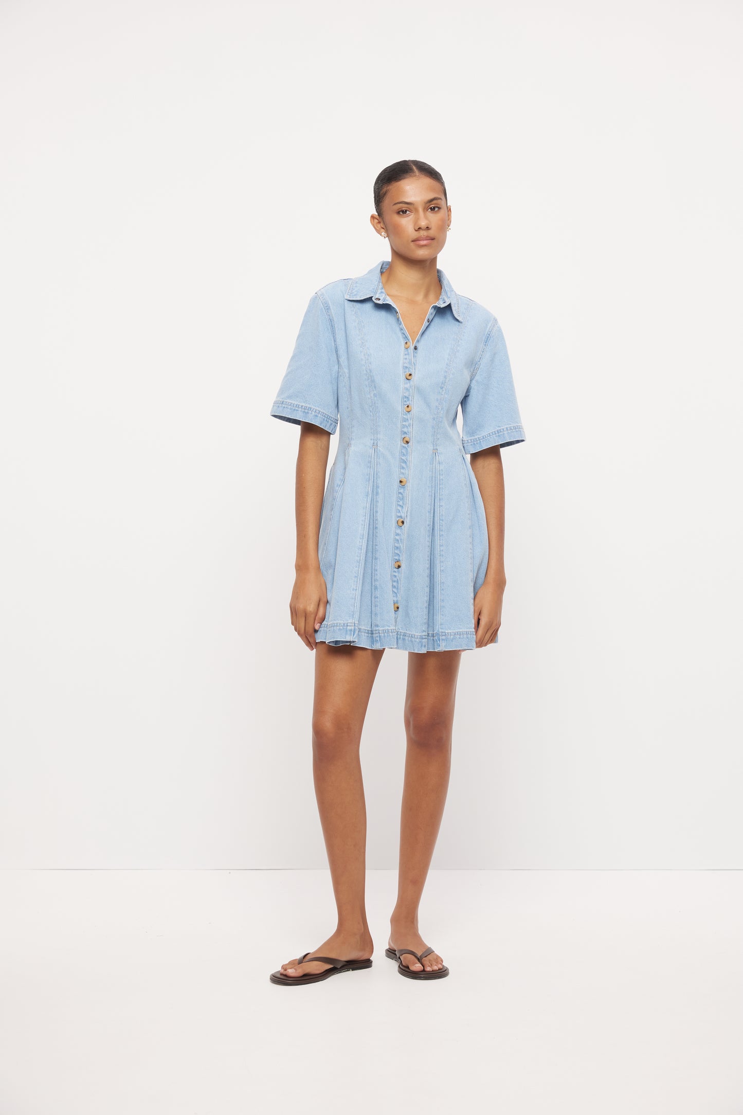 Pre Order OCTOBER - Hallie Denim Shirt Dess - Light Blue