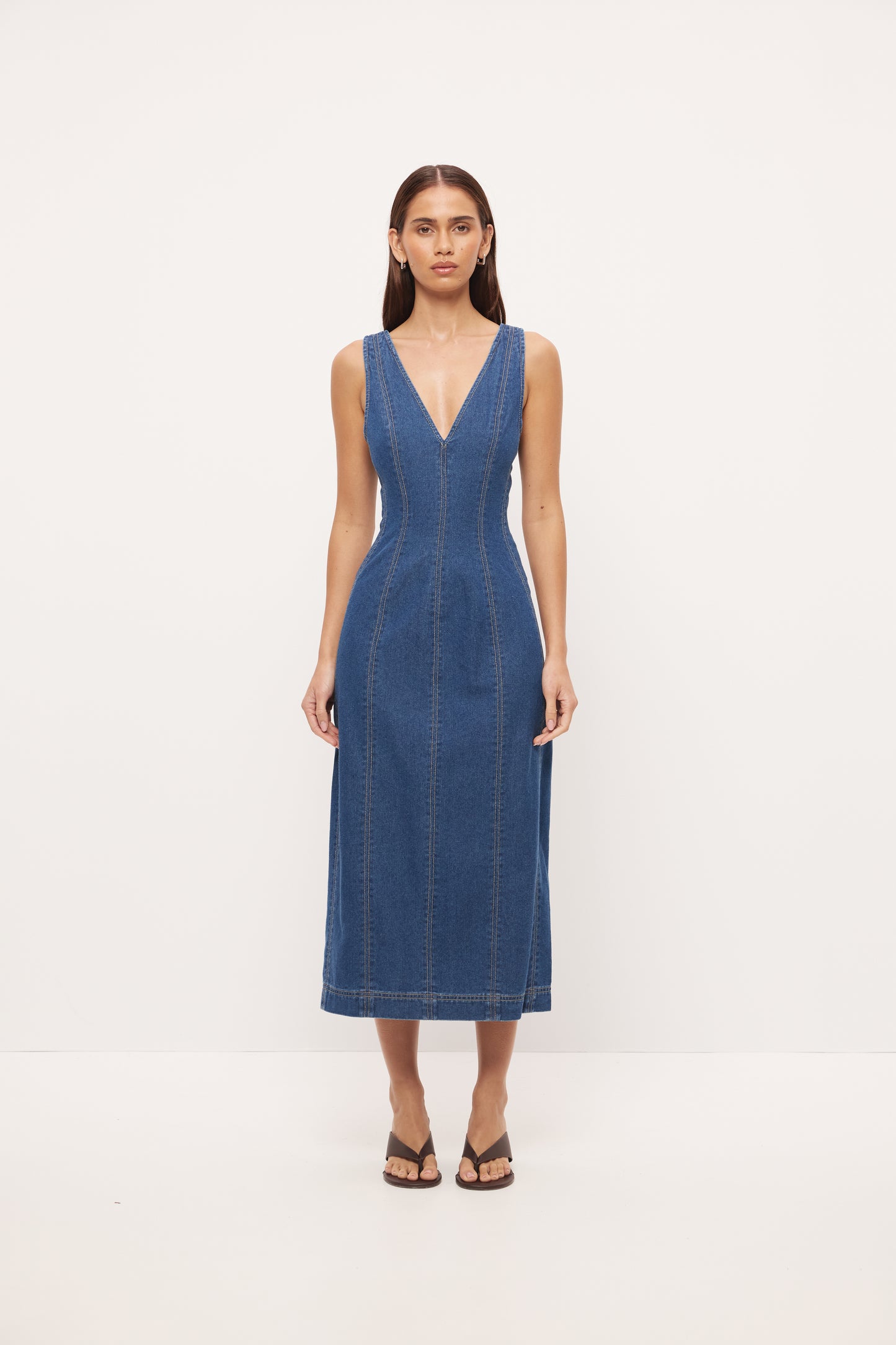 Pre Order NOVEMBER - Hallie Denim Midi Dress - Mid Blue