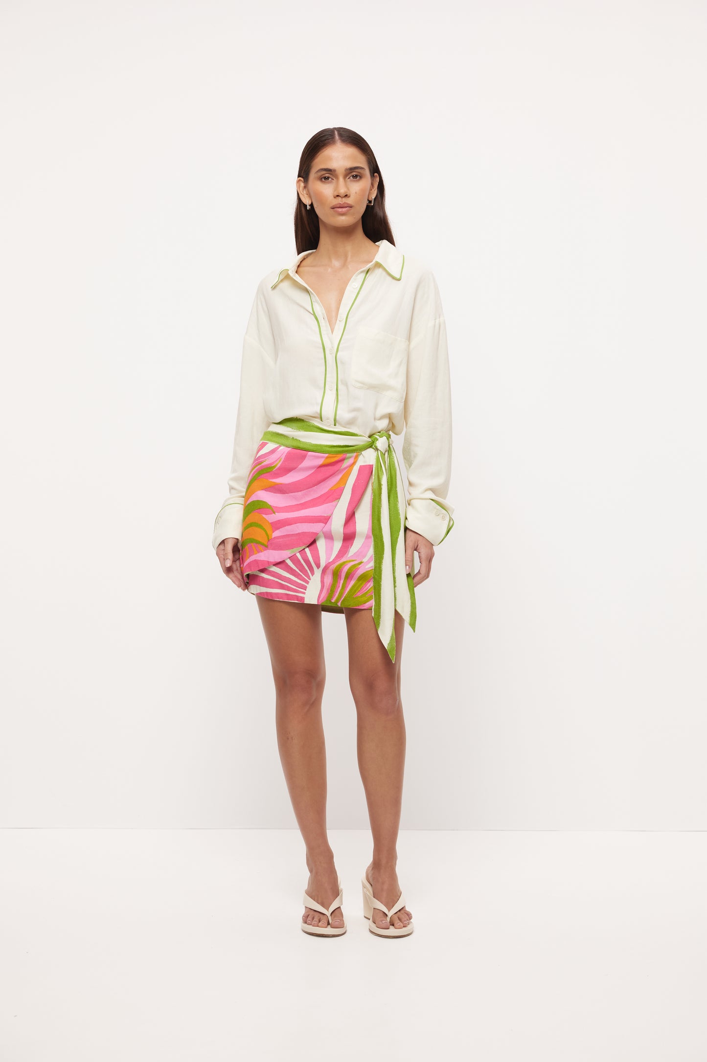 Pre Order NOVEMBER - Elias Shirt Dress - Firefly Green/Cream