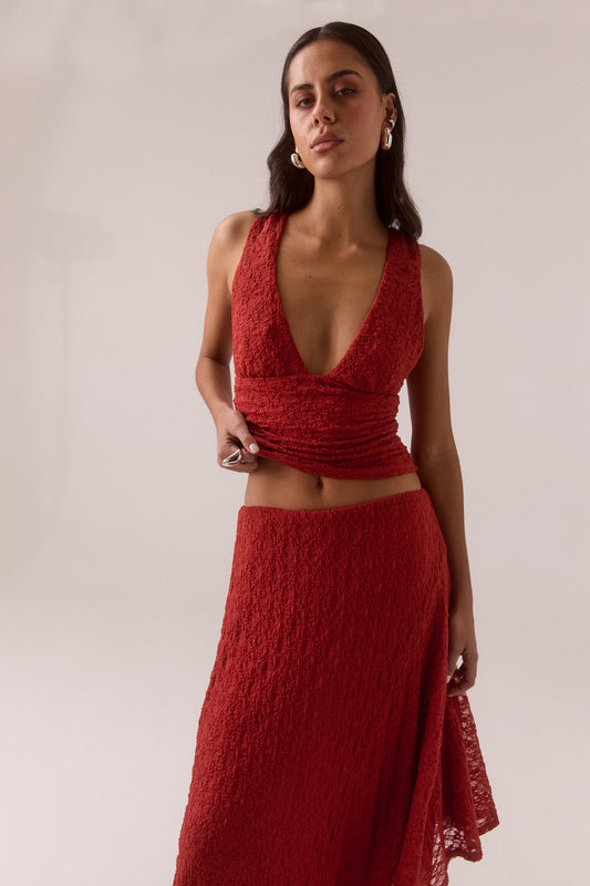 Pre Order FEB - Aaila Lace Top - Blood Orange