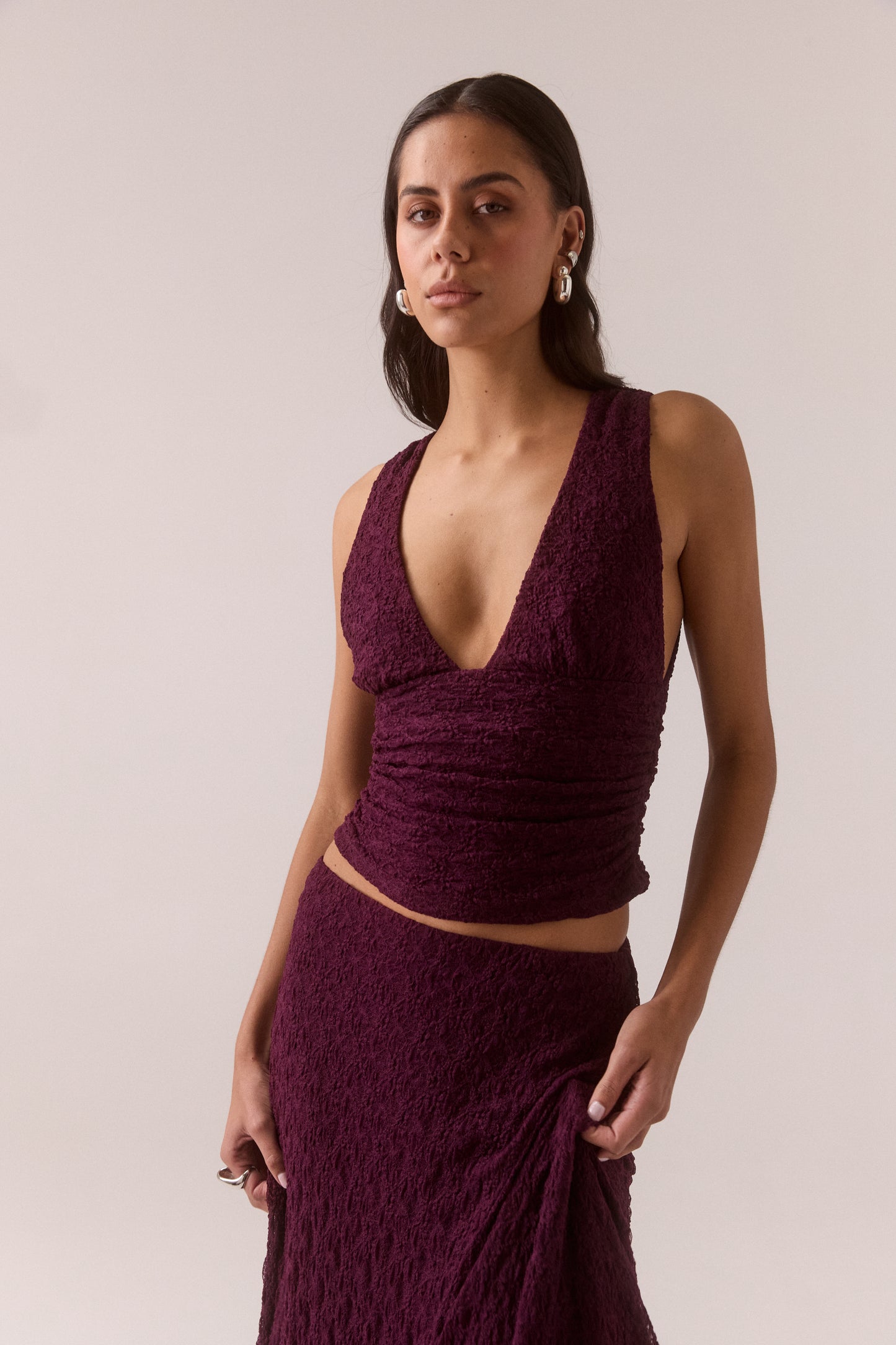 Pre Order FEB -Aalia lace Top - Plum