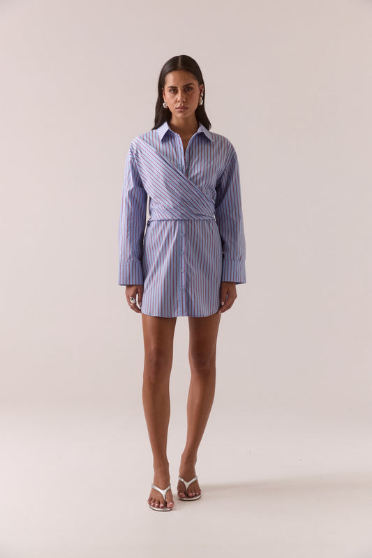 Pre Order MARCH - Taven Shirt Dress - Cornflower Stripe