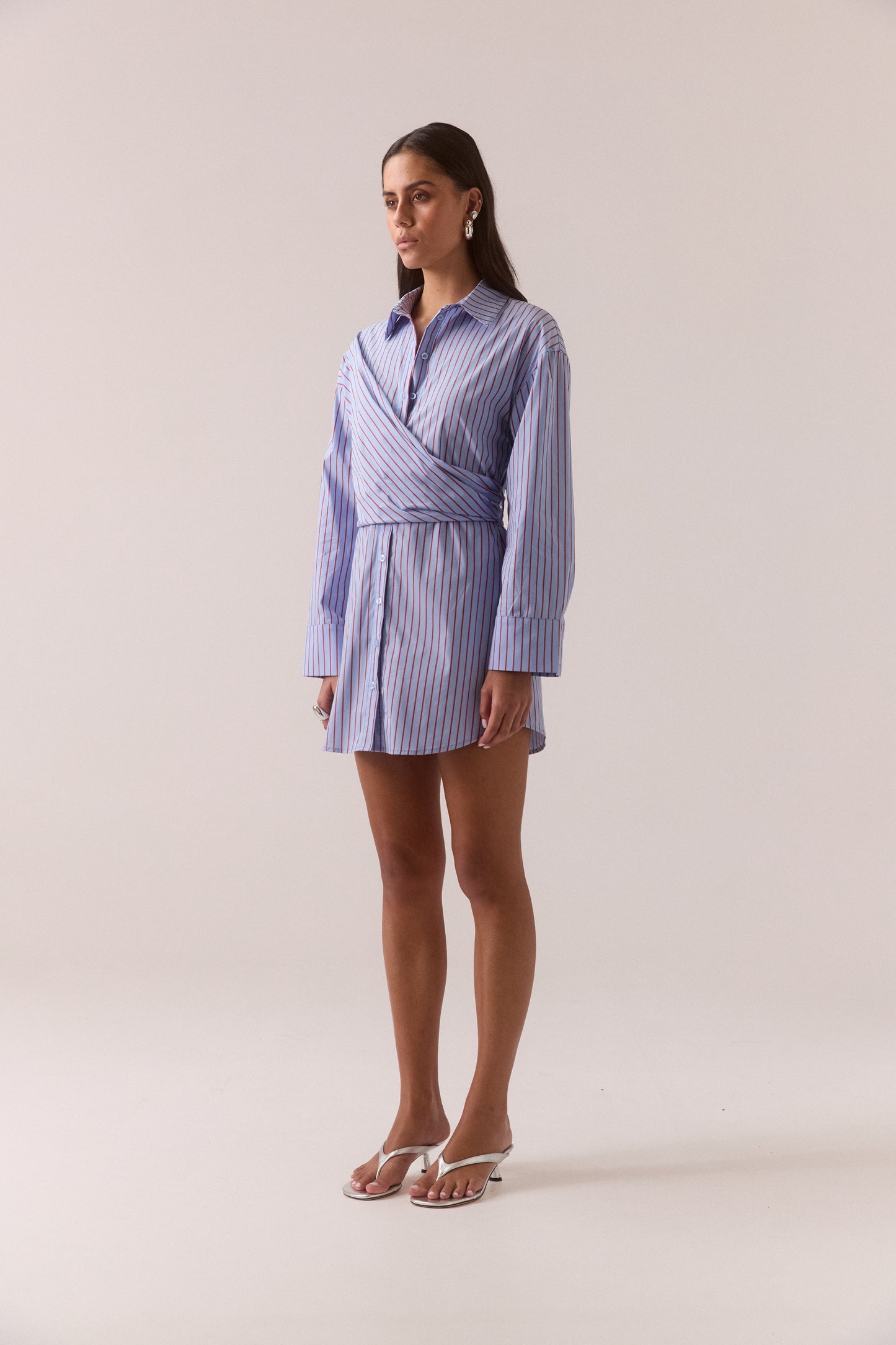 Pre Order MARCH - Taven Shirt Dress - Cornflower Stripe