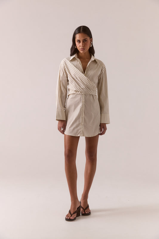 Pre Order MARCH - Taven Shirt Dress - Latte Stripe