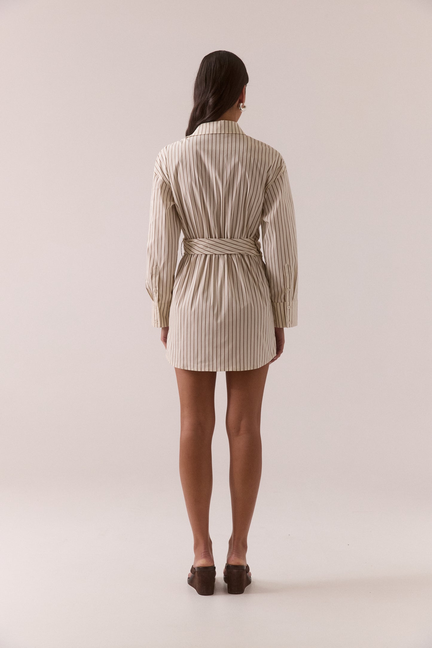 Pre Order MARCH - Taven Shirt Dress - Latte Stripe