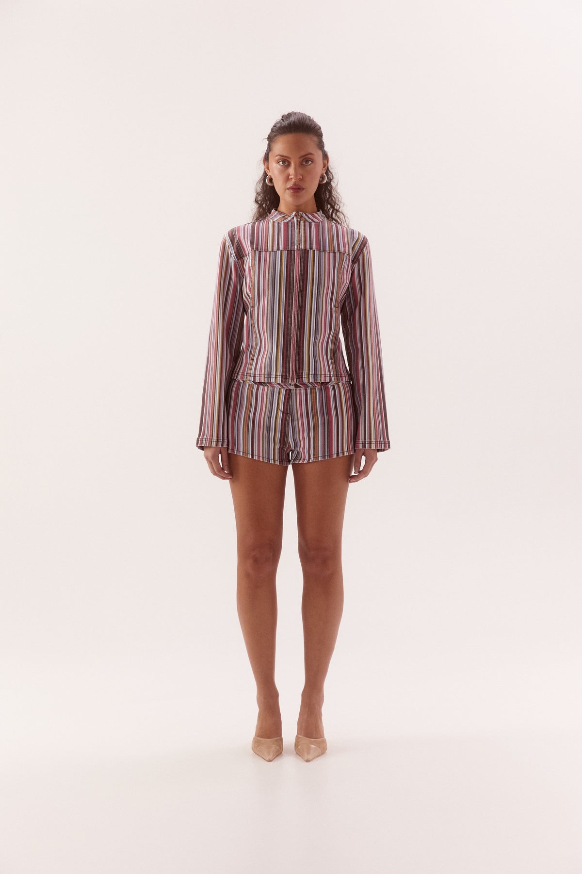 Pre Order FEBURARY - Suki Denim Jacket - Blackcurrant Stripe