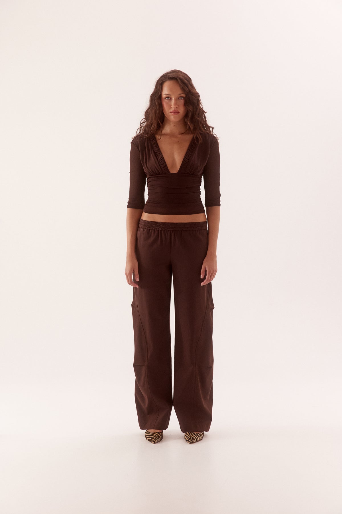 Pre Order MARCH - Alora 3/4 Sleeve top - Chocolate