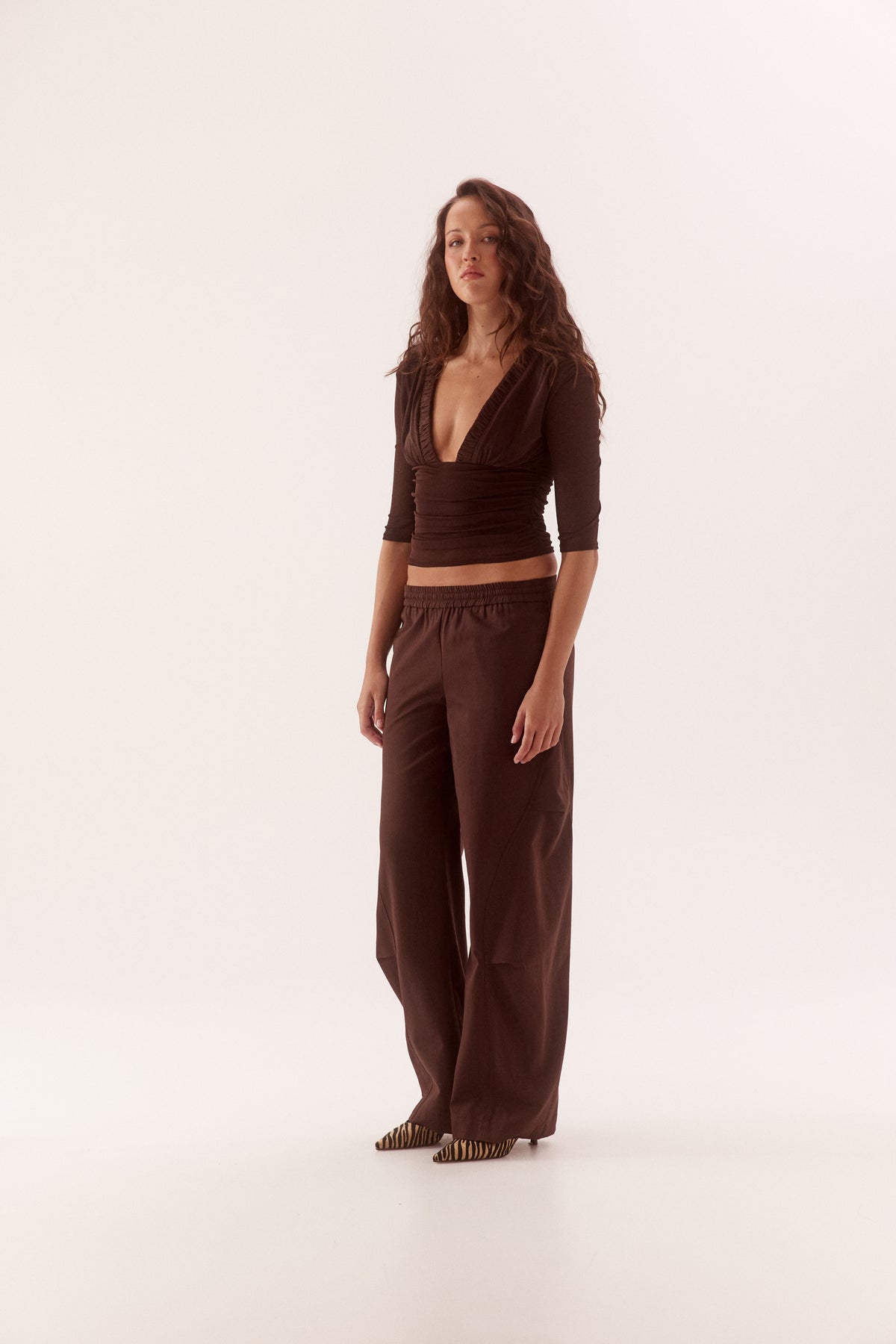 Pre Order MARCH - Alora 3/4 Sleeve top - Chocolate