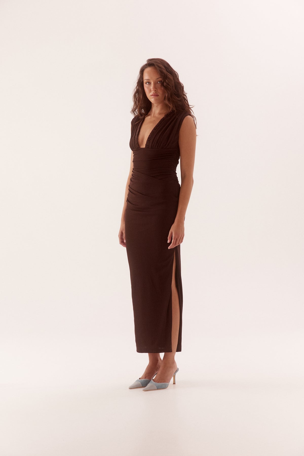 Pre Order MARCH - Alora Drape Dress - Chocolate