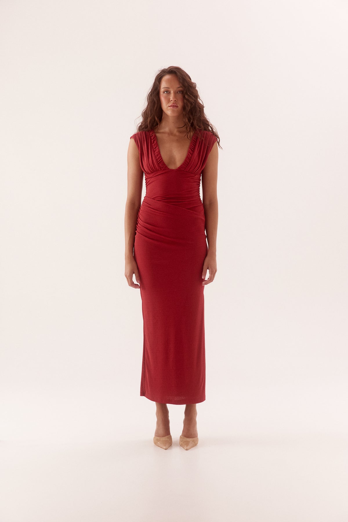 Pre Order MARCH - Alora Drape Dress - Russet