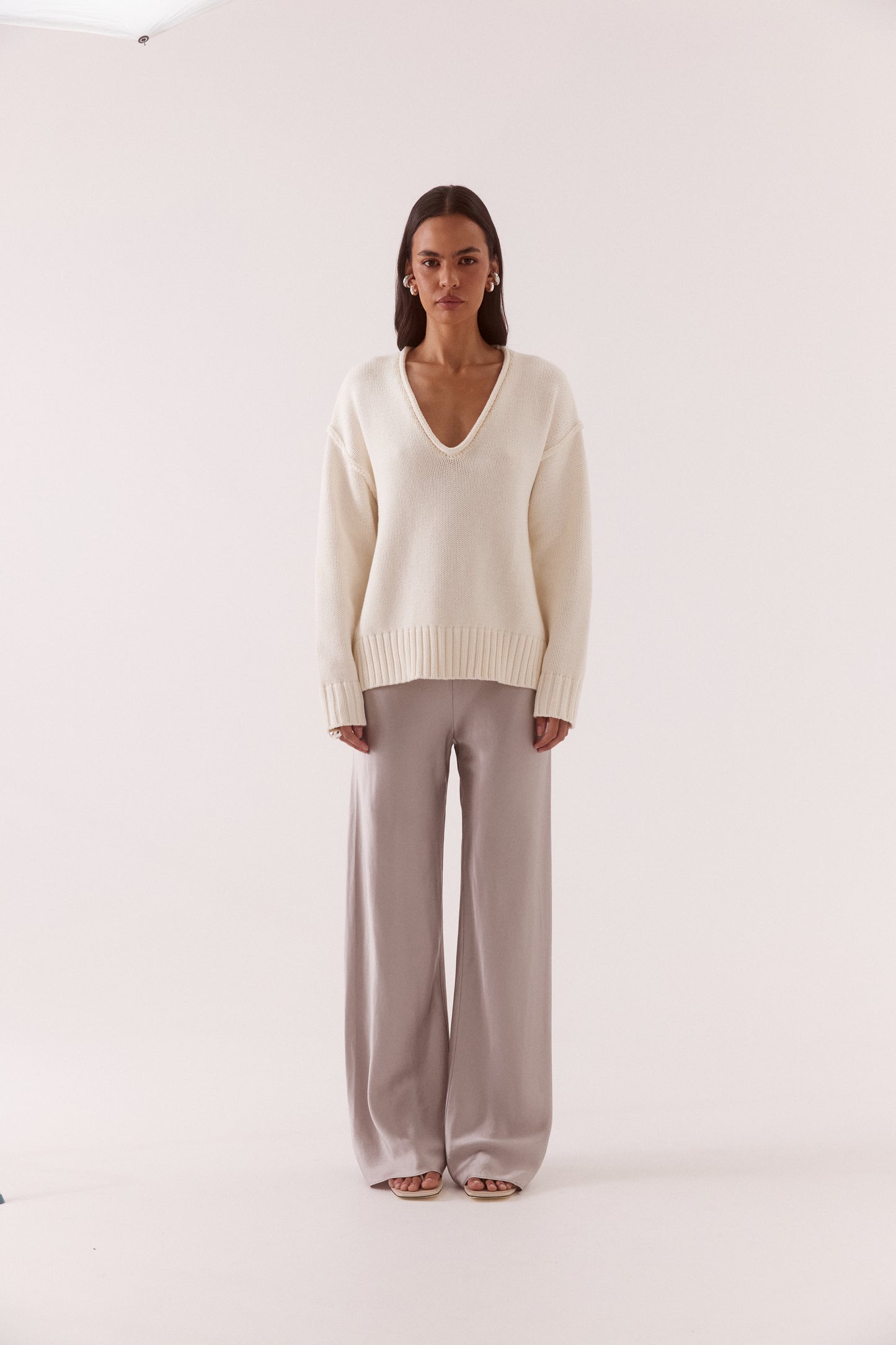 Pre Order APRIL - Lane Plunge Sweater - Cream