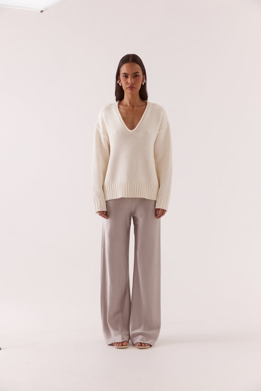 Pre Order APRIL - Lane Plunge Sweater - Cream