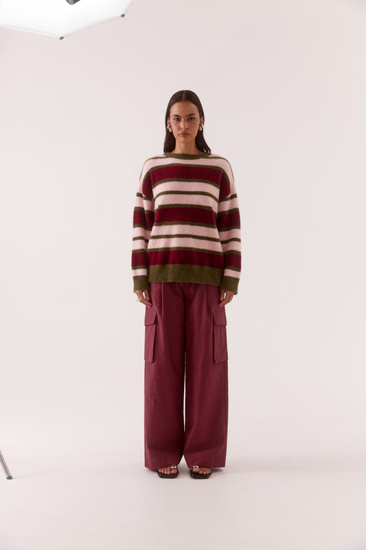 Pre Order MAY - Holland Stripe Crew Knit - Pink/Plum