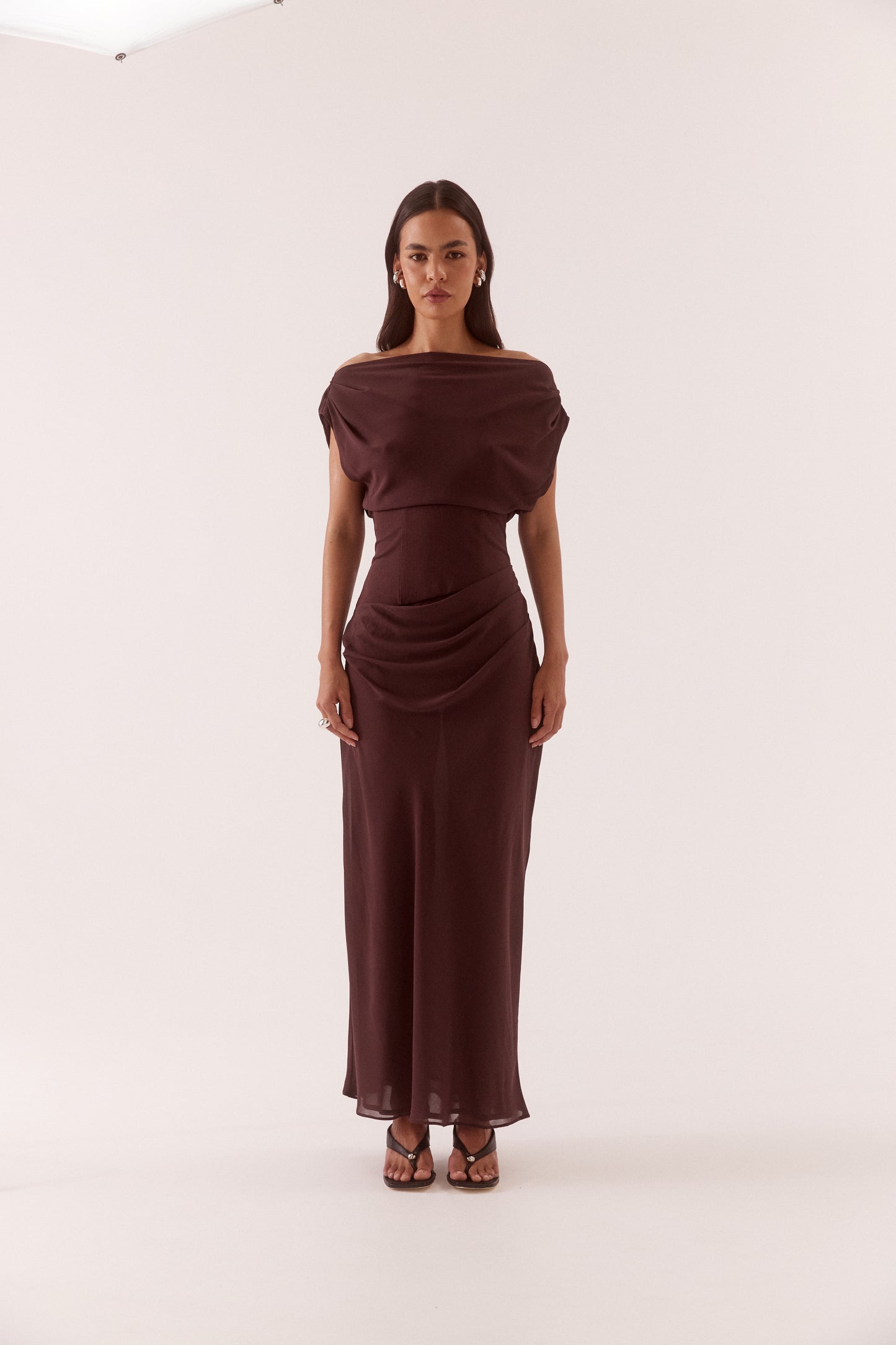 Pre Order APRIL - Ada Off Shoulder Dress - Chocolate