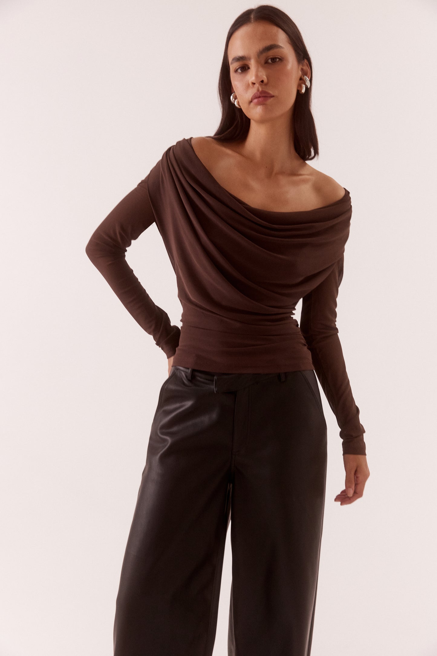 Pre Order JUNE - Myriad Drape Top - Rum Raisin
