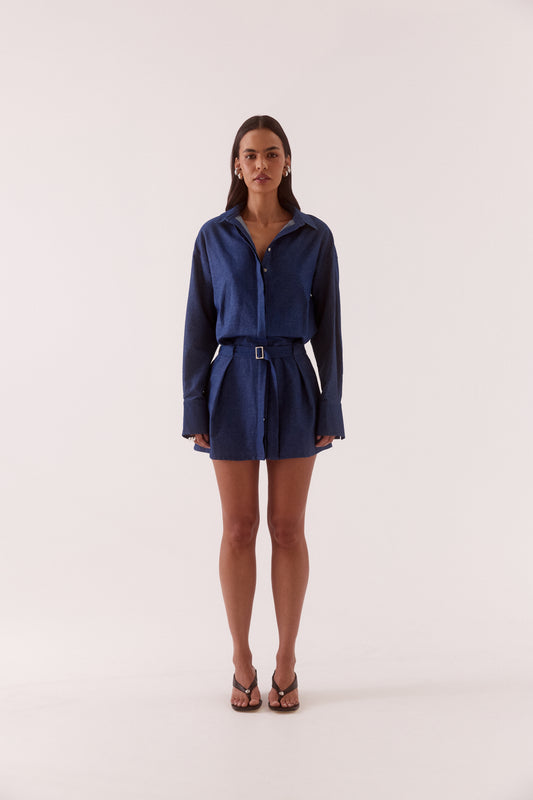 Pre Order JUNE - Quinn Shirt Dress - Mid Wash Blue