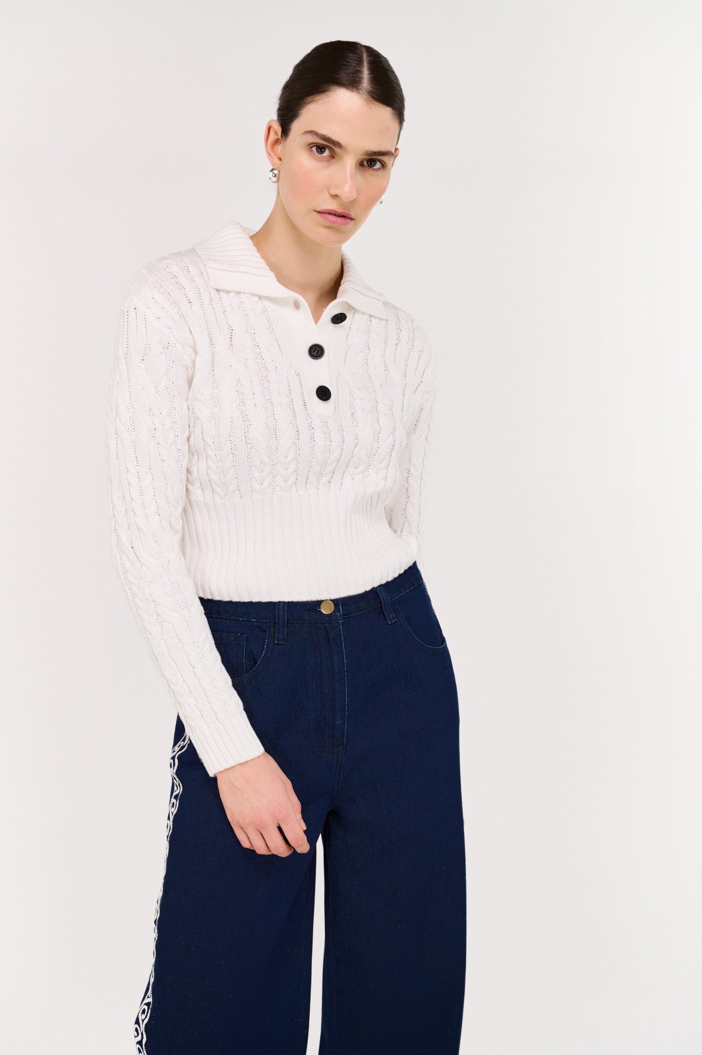 Pre Order MAY - Harley Cable Knit Polo Jumper