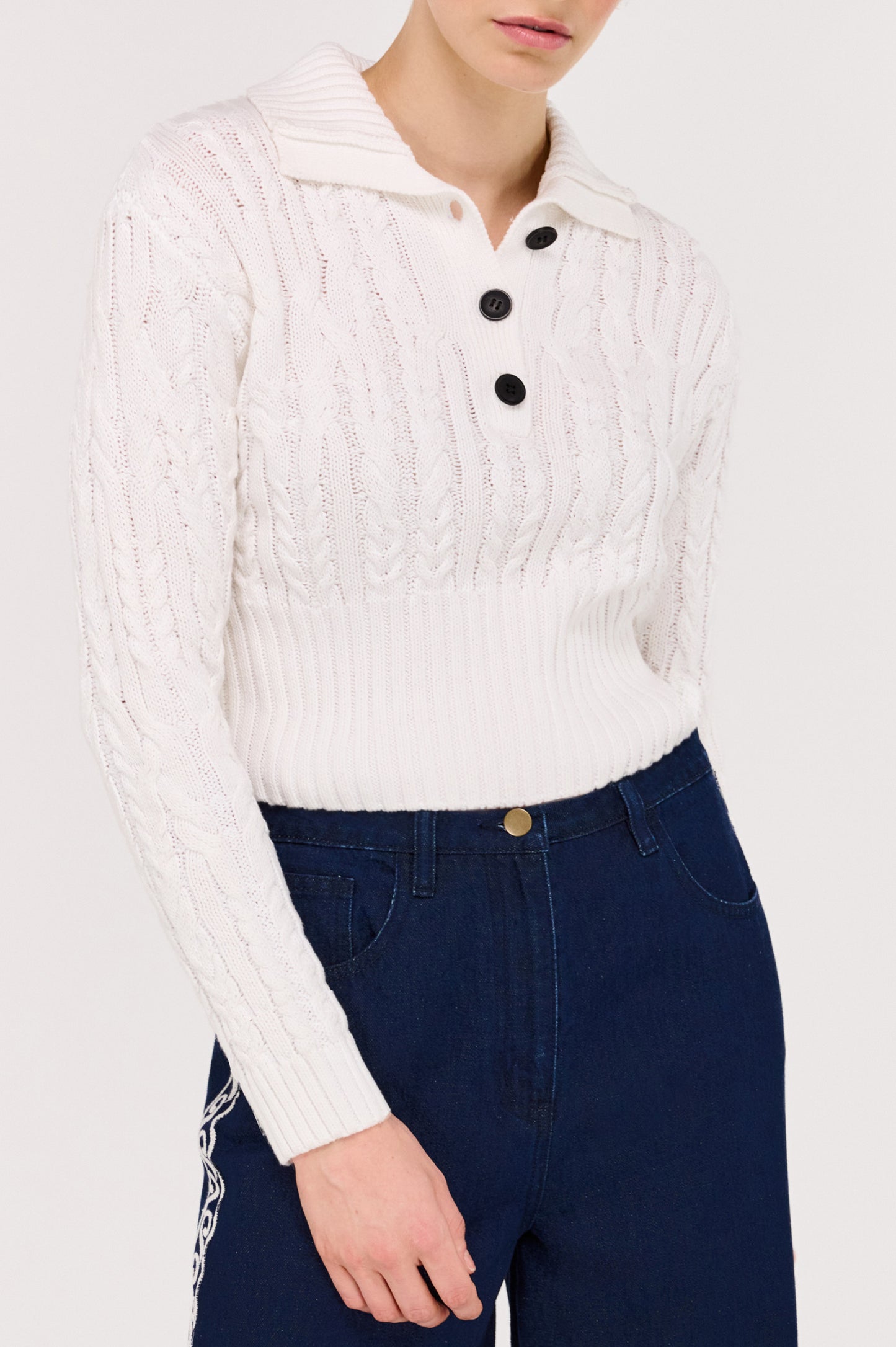 Pre Order MAY - Harley Cable Knit Polo Jumper