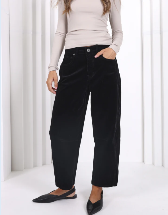 Pre Order - JUNE - Toni Corduroy Barrel Jeans - Black