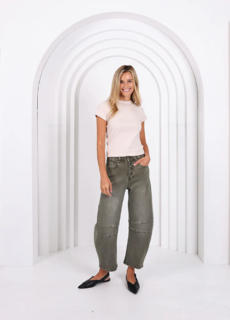 Pre order JUNE - Carson Barrel Jean - Khaki