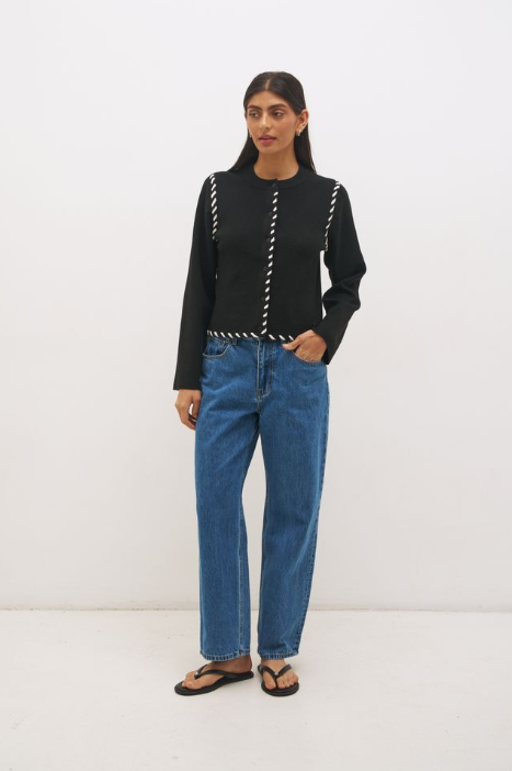 Pre Order JUNE - Dahlia Knit Cardigan Black & Cream