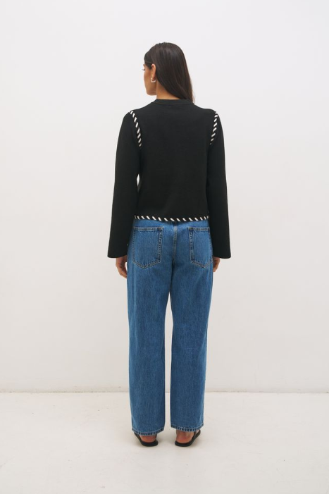 Pre Order JUNE - Dahlia Knit Cardigan Black & Cream