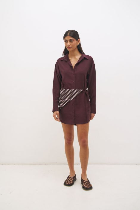 Pre Order MAY - Elira Scarf Shirt Dress Chocolate