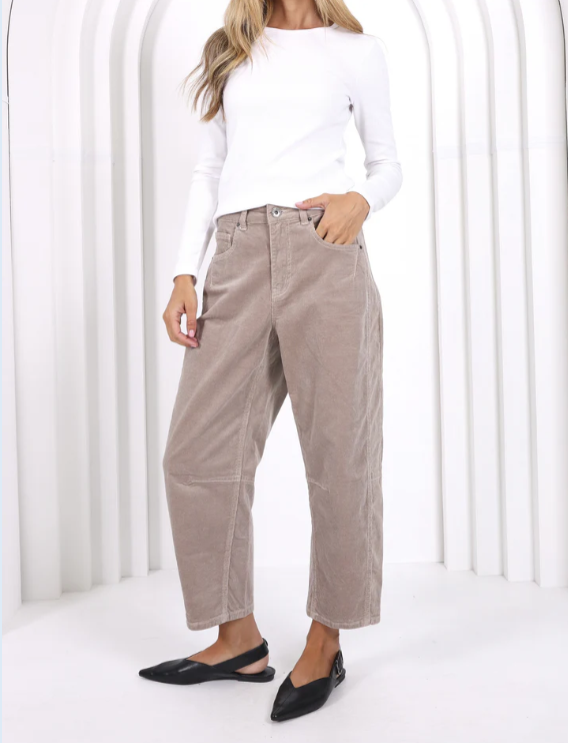 Pre Order - JUNE - Toni Corduroy Barrel Jeans - Latte