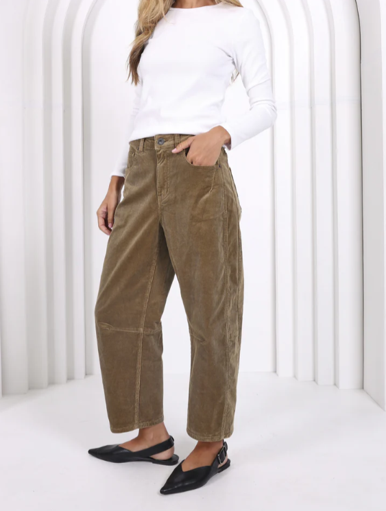 Pre Order - JUNE - Toni Corduroy Barrel Jeans - Sage